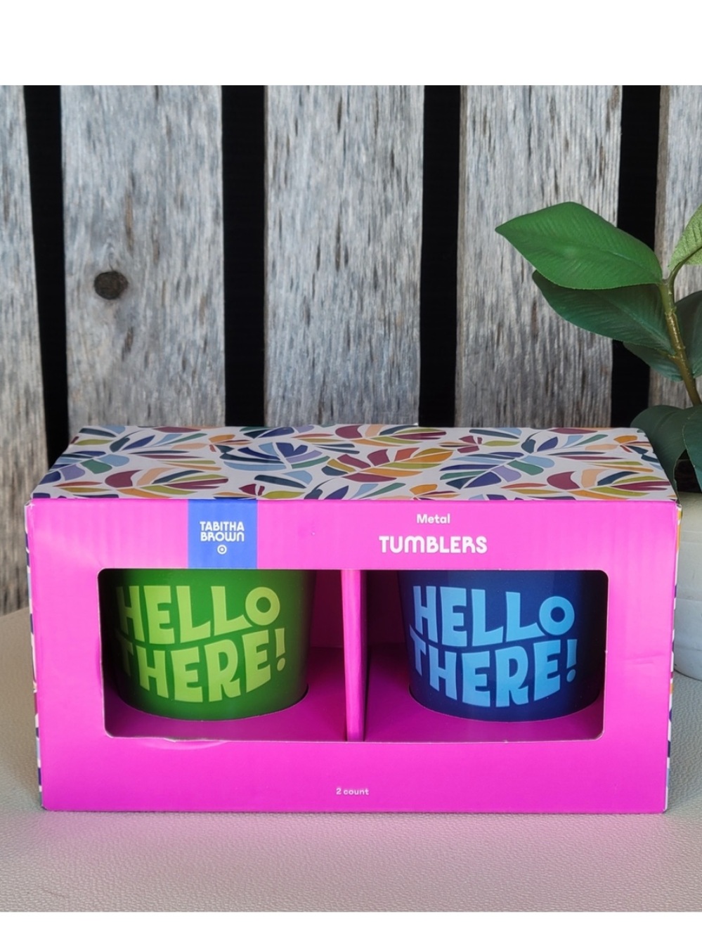 Tabitha Brown 2pk Metal Tumblers: Hello There! Green & Blue